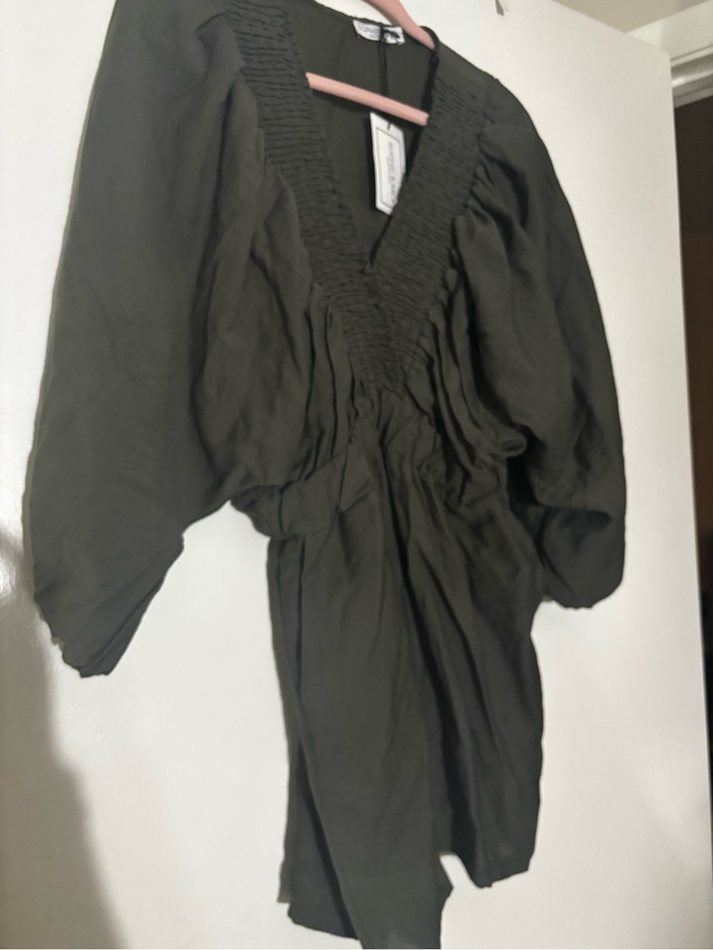 Olive Green Smocked V-Neck romper